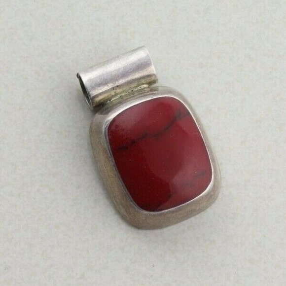 Large Big Sterling Silver Red Howlite Pendant Only - Picture 2 of 7